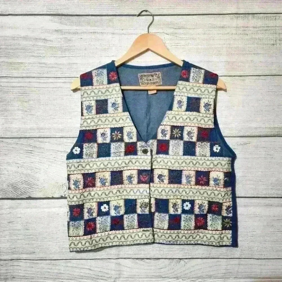 Vintage Tantrum Blues Embroidered Vest Size M - Picture 1 of 7